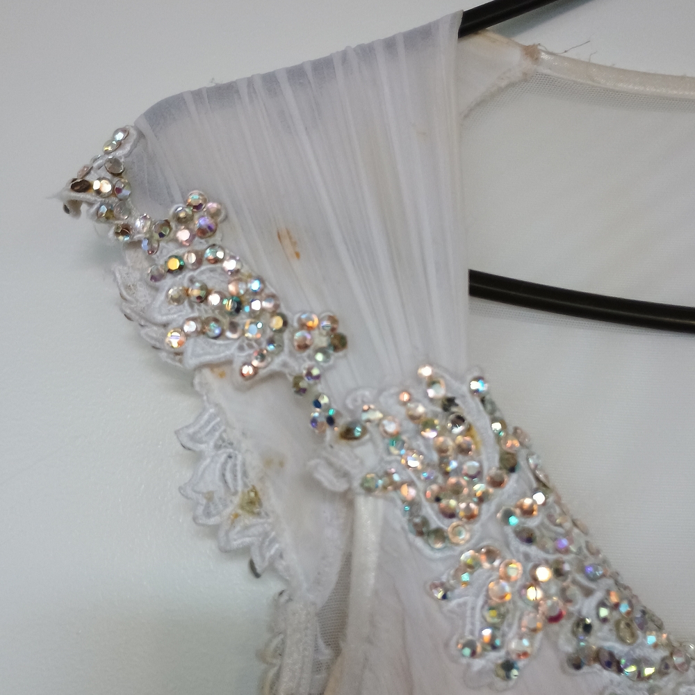 White Feathered International Ballroom Gown with Floaters - Picture 6 of 12